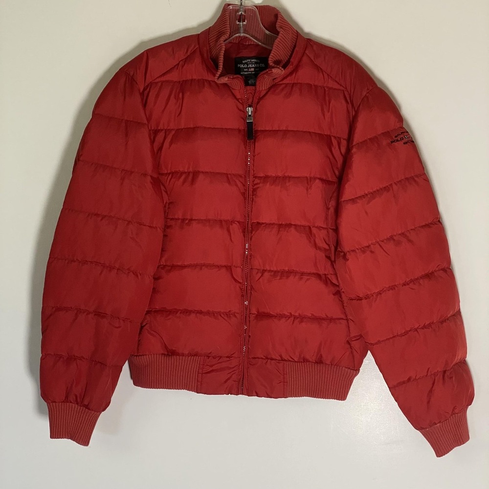 Ralph Lauren Polo Jeans Co Jacket Mens Medium Red Down Puffer Quilted Full Zip